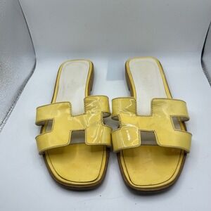 Hermes Paris Yellow Patent Leather‎ H Slide Sandals Sz 38